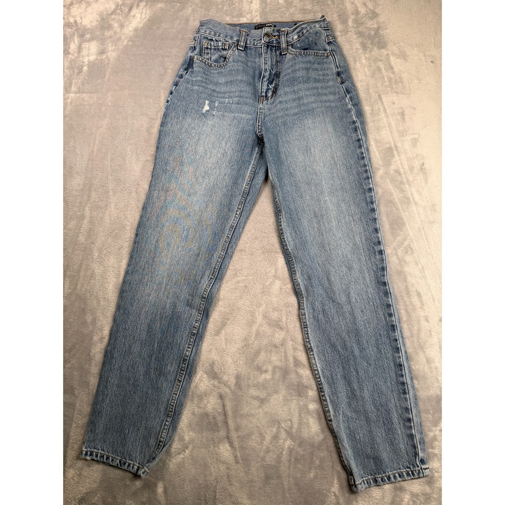 Fashion Nova Jeans Women 1 Blue Denim Stretch Distressed Light Wash Straight Leg